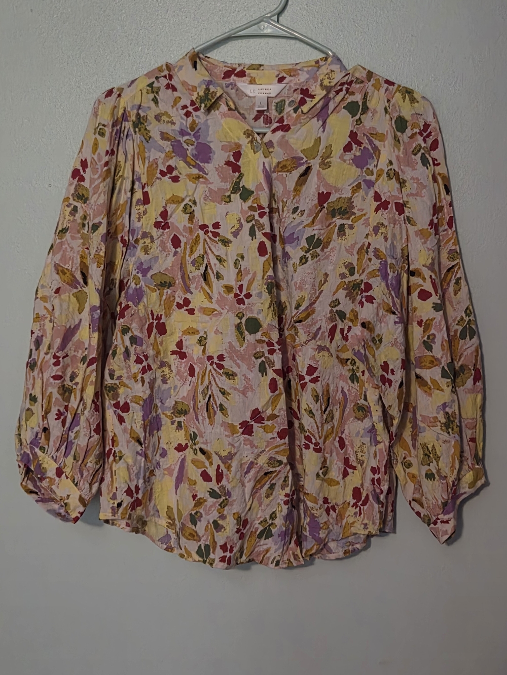 LC Lauren Conrad Pink Multicolor Floral Peasant Blouse